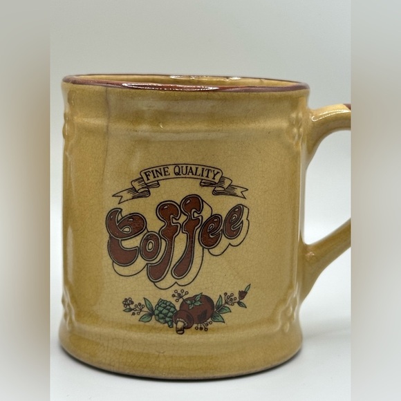 Vintage 70s ‘Fine Quality Coffee’ Mushroom Ceramic Mugs - Set of 2 Spice Brown - Picture 2 of 15